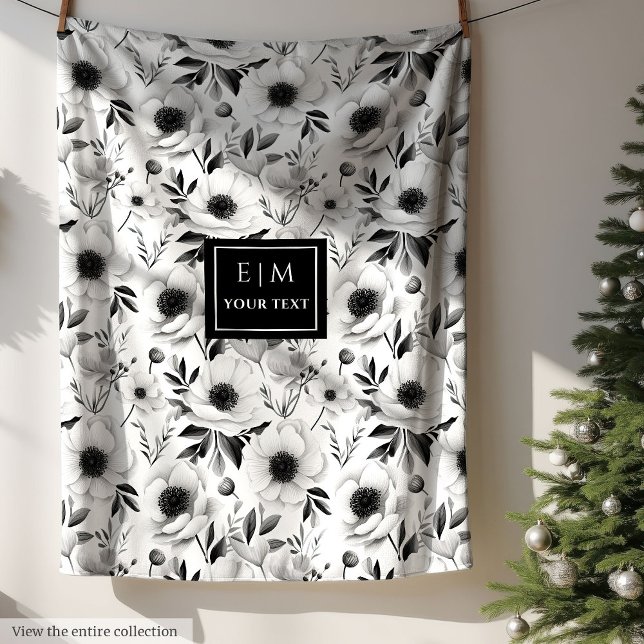 Unik filt för blommigt av eget namn i grått-nyanse (Unique custom name floral blanket in grey hues)