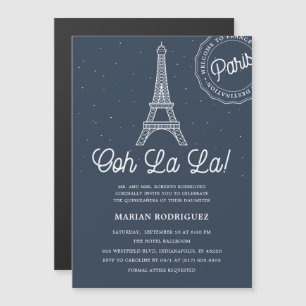 Unik flotta och Guld Eiffel Torn Paris Quinceañera Magnetisk Inbjudningskort