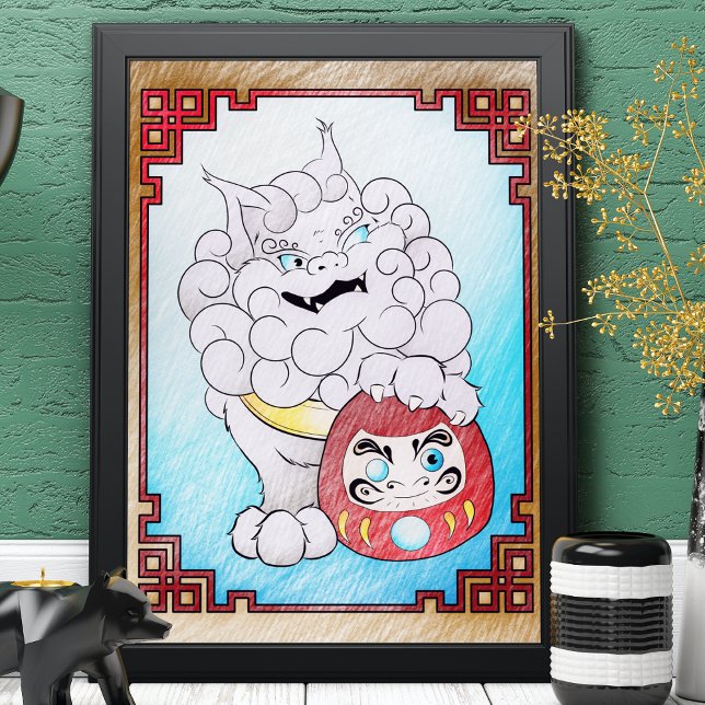Unik foo Hund Art & Daruma Doll - stor färgning Poster (Skapare uppladdad)