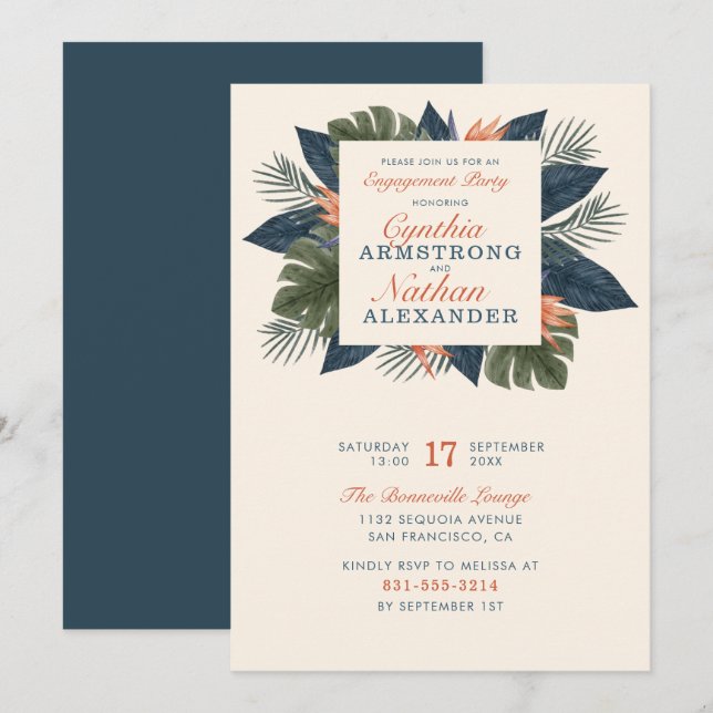 Unik Förlovningsfest för Tropical Löv Grönt chic Inbjudningar (Fram/baksida)