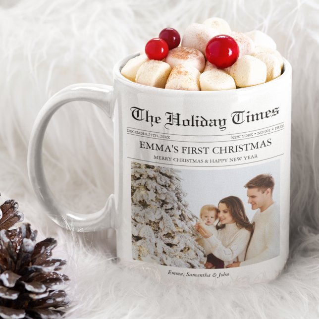 Unik foto för första julen i Baby Kaffemugg (Baby's First Christmas Mug Perfect Gift for Grandparents Keepsake Newspaper Aesthetic Unique)