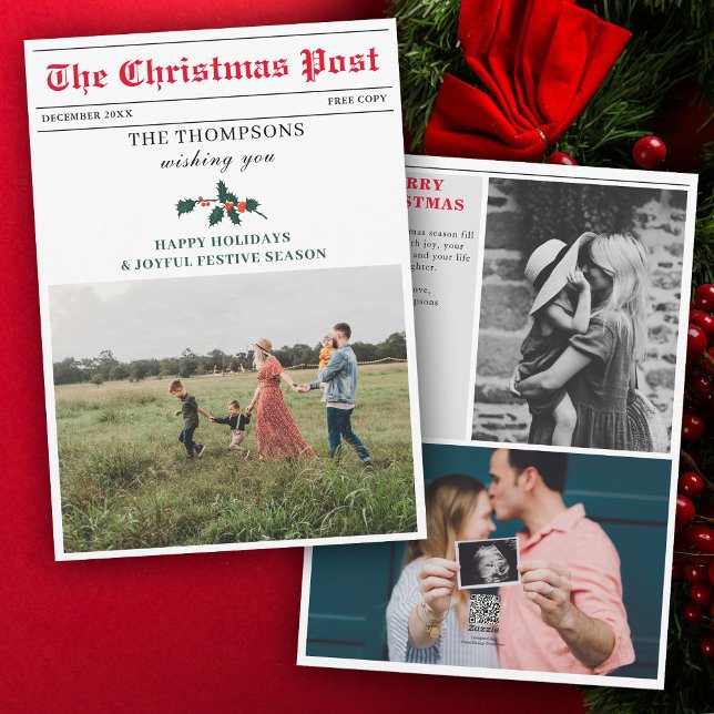 Unik foto för nyhetsbrev under jul julkort (Christmas Newsletter Newspaper Family Photo Unique Holiday Card)