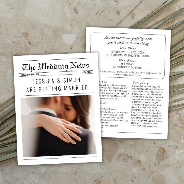 Unik fotoinformation för Elegant i nyhetsbladet Br Inbjudningar (newspaper wedding invitation photo elegant unique)