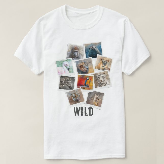 Unik fotokollage med vilda djur i ram t shirt (Design framsida)