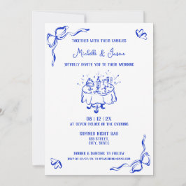 Unik Fransk för blå Hand plockade-Contemporary Inbjudningar