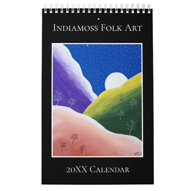 Unik fullmoon Indiamoss, färgad folkart Kalender (Omslag)