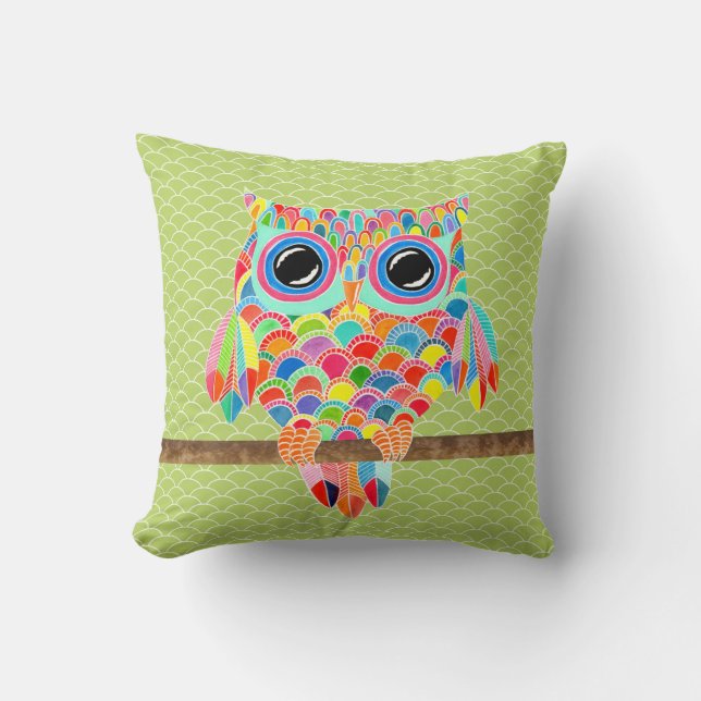 Unik Funky Modern Lime Green Uggla Art Cushion Kudde (Framsida)