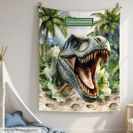 Unik Furidisk T-Rex Blanket Personlig Namn Boy Fleecefilt