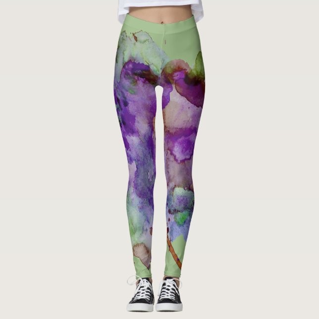 Unik galen grönt & lilor målar splatteren leggings (Framsida)