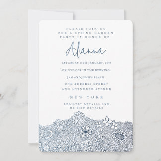 Unik Garden Scene Artist Birthday Navy Blue Inbjudningar