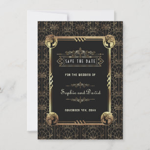 Unik Gatsby Svart Guld Art Deco Bröllop Spara Datumet