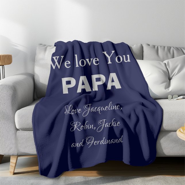 Unik gåva till Pappa. Anpassade namn, marin blå Fleecefilt (He'll love the simplicity. Warm, Cuddly and Durable, and he'll know he's loved & appreciated. )