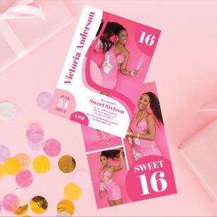 Unik geometrisk Rosa Vit fyra fotosvett 16 Inbjudningar