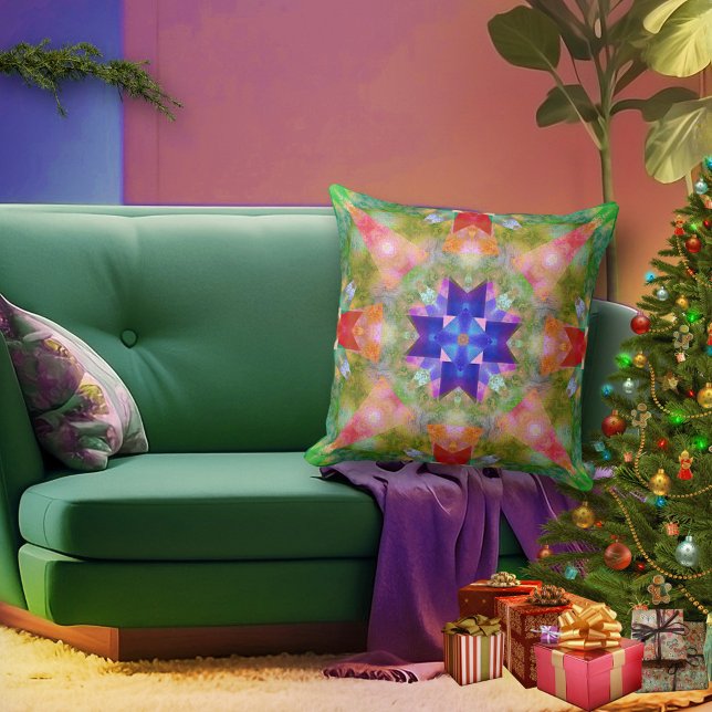 Unik geometrisk vattenfärgsruta i Mönster Art Pill Kudde (Artistic Christmas pillow featuring an abstract geometric watercolor pattern in festive colors)
