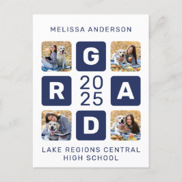 Unik Grad Navy Blue White 4 Photo Studenten Inbjudan Vykort