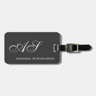 Unik Grått White Script Monogram Luggage-tagg Bagagebricka