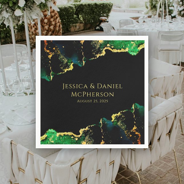 Unik Grönt för Abstrakt i Svarta Guld Bröllop Pappersservett (Unique Abstract Green Black Gold Wedding Napkins)