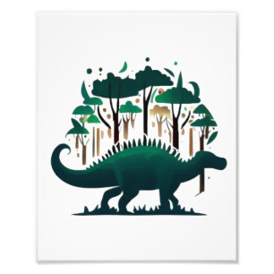 Unik Grönt Stegosaurus Dinosaur Forest Fototryck