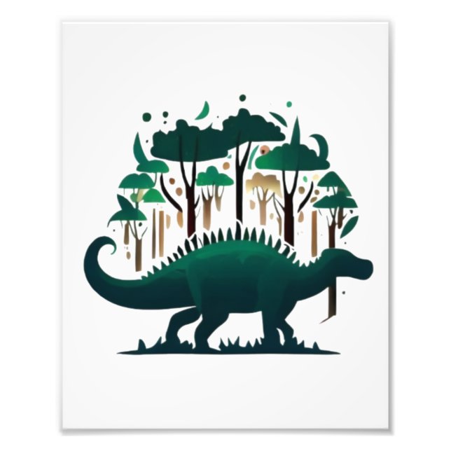 Unik Grönt Stegosaurus Dinosaur Forest Fototryck (Framsidan)