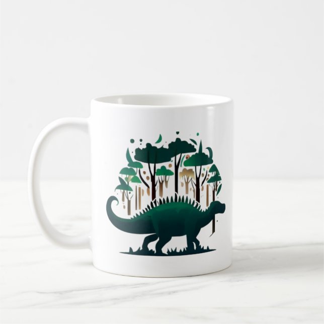 Unik Grönt Stegosaurus Dinosaur Forest Kaffemugg (Vänster)