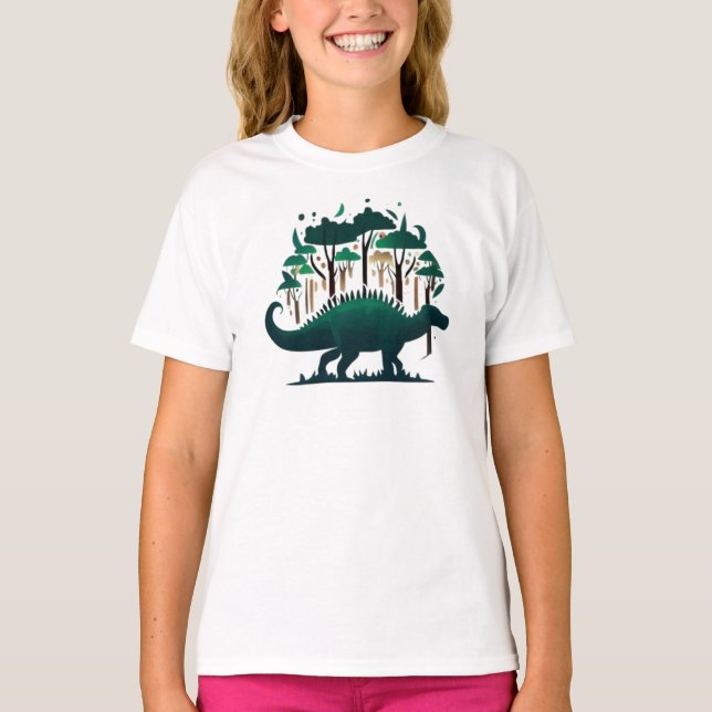 Unik Grönt Stegosaurus Dinosaur Forest T Shirt (Framsida)