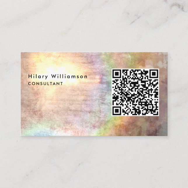 Unik Grunge Beige Consultant Holograph QR-kod Visitkort (Framsida)