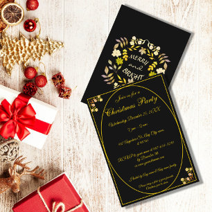 Unik Guld Black jul Party Merry & Bright Inbjudningar