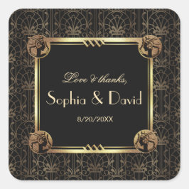 Unik Guld Black Underbar Gatsby Art Deco Bröllop Fyrkantigt Klistermärke