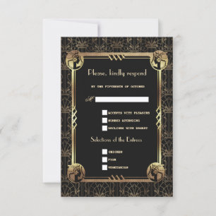 Unik Guld Black Underbar Gatsby Art Deco Bröllop OSA Kort