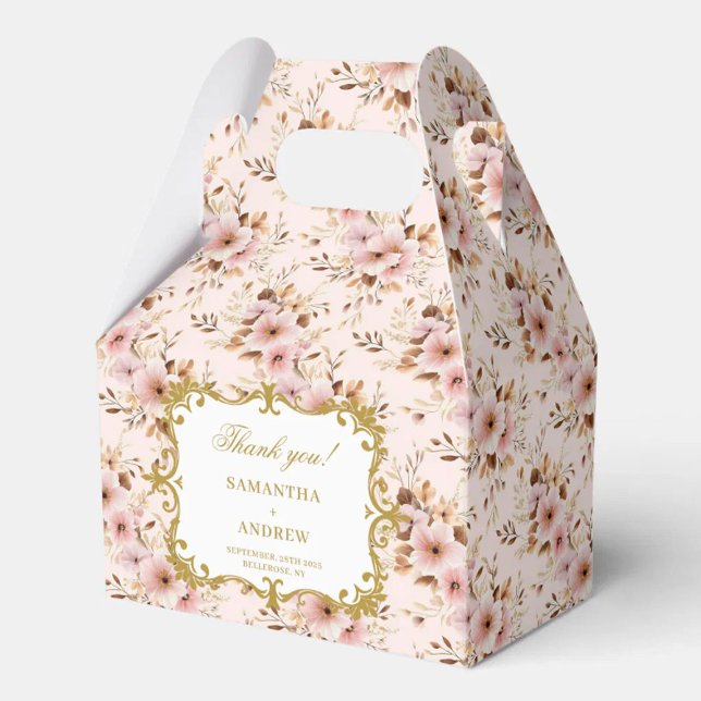 Unik  Guld Boho-bröllopsruta för gäster Presentaskar (Unique Blush Gold Boho Wedding Favor Box for Guest)