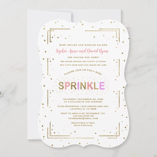Unik Guld Glitter SPRINKLE Girl Baby Shower Inbjudningar (Framsida)