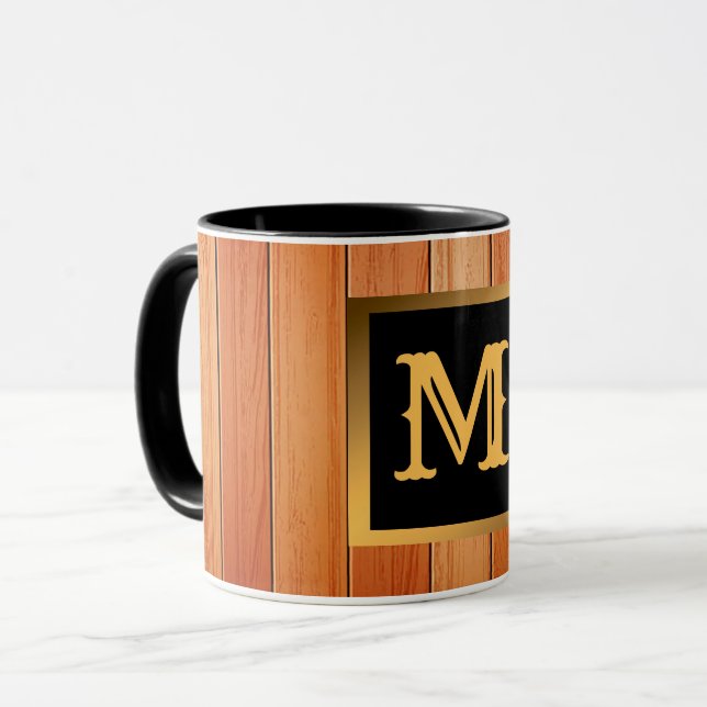 Unik Guld Luxury Wood Monogrammed Mugg (Framsida vänster)