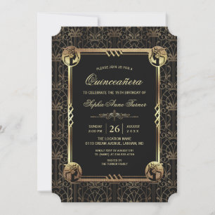 Unik Guld Underbar Gatsby Art Deco Quinceañera Inbjudningar