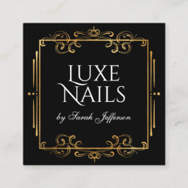 Unik guldfärgsblomma Swirls Luxurie Black Fyrkantigt Visitkort
