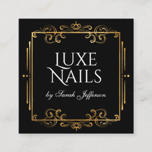 Unik guldfärgsblomma Swirls Luxurie Black Fyrkantigt Visitkort