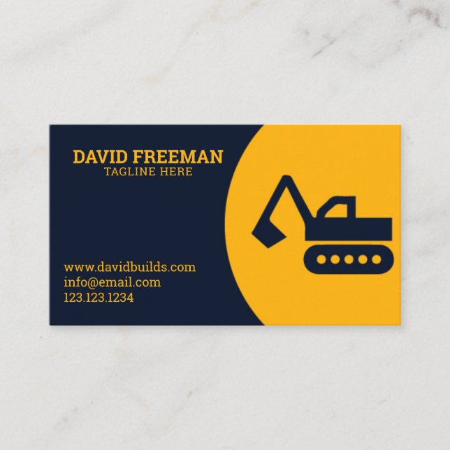 Unik Gult- och Blue Excavator Construction Visitkort (Framsida)