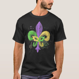 Unik Hand plockade Fluer de Lis Mardi Gras Carniva T Shirt