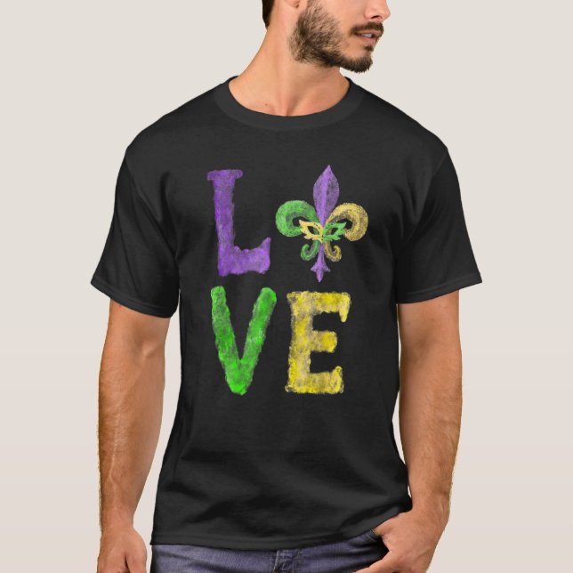 Unik Hand plockade Fluer de Lis Mardi Gras KÄRLEK- T Shirt (Framsida)