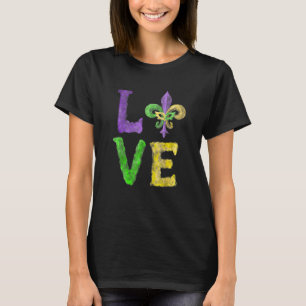 Unik Hand plockade Fluer de Lis Mardi Gras Kärlek- T Shirt