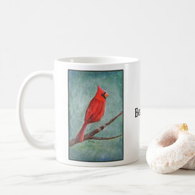 Unik, handmålad stämningsfull kardinalkonst kaffemugg (Med munk)