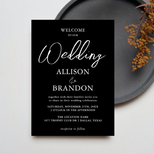 Unik handskriven typografi Svart Vitt Bröllop Inbjudningar (Skapare uppladdad)