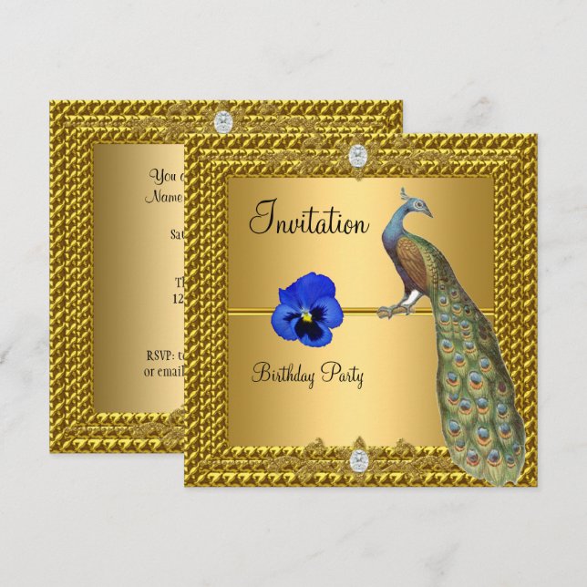 Unik inbjudan och inbjudan till Elegant Guld och h (Fram/baksida)