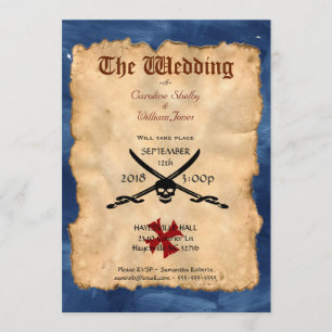 Unik inbjudan till Pirat Skull och Sword Wedding