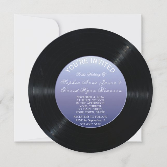 Unik inbjudan till retro Vinyl Record Wedding (Framsida)