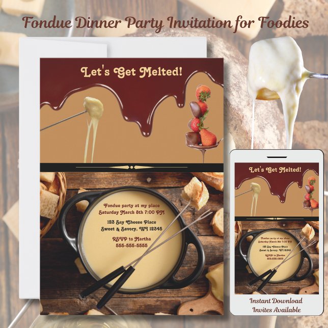 Unik inbjudan till teckensnittspartiet för matrise (Fondue Dinner Party Invitation for Foodies)