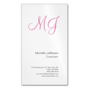 Unik Initialer för kalligrafi, monogram vit Rosa Magnetiska Visitkort