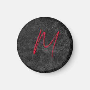 Unik inledande kalligrafi för grått-röd monogram n magnet
