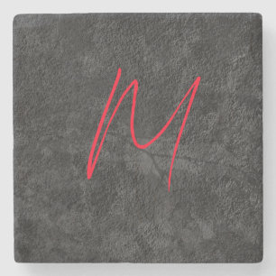 Unik inledande kalligrafi för grått-röd monogram n stenunderlägg