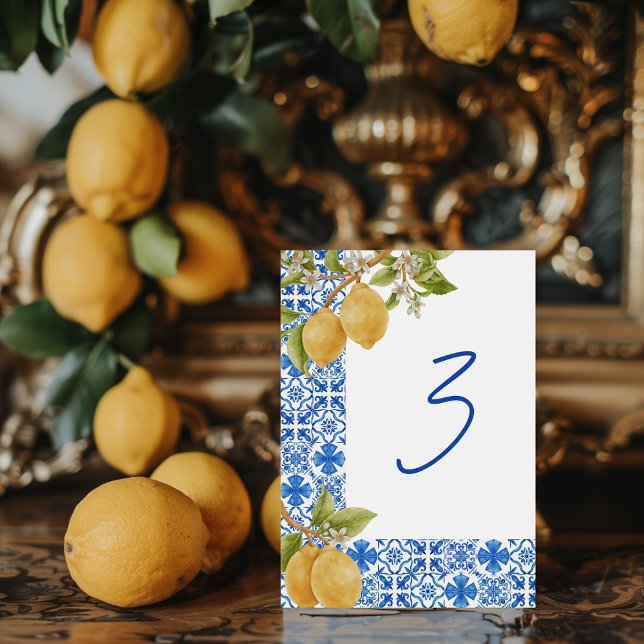 Unik Italien för Medelhavsbrickor Bordsnummer (Mediterranean Tiles Lemons Wedding Table Number)