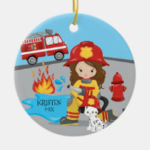 Unik jul för flicka för brandmanbrunthår